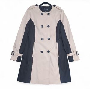 Parkhurst Women's Trench Coat Beige Black Colorblock M Tailored A-Line Jacket
